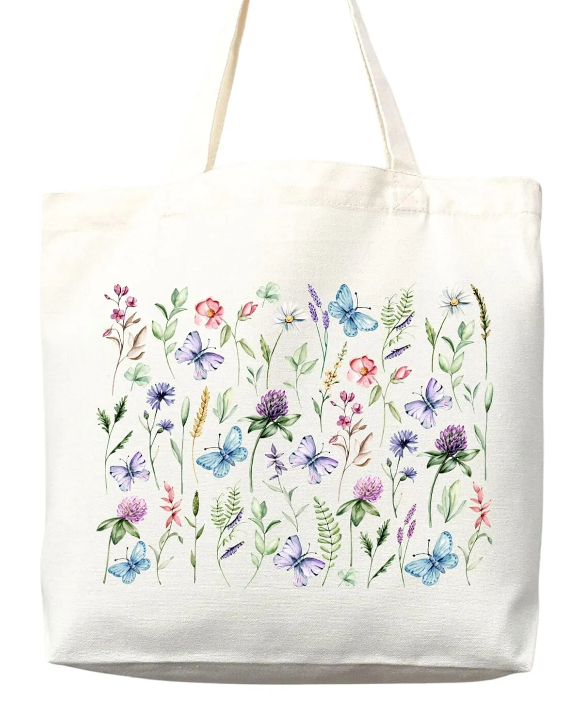 Flower Tote Bag Floral Canvas Tote Shopper Gift for Flower Lovers, Teachers, Library Bag Reusable Grocery Bag Eco-Friendly Readers' Tote Library Tote Librarian Gift (Tote Bag Only)