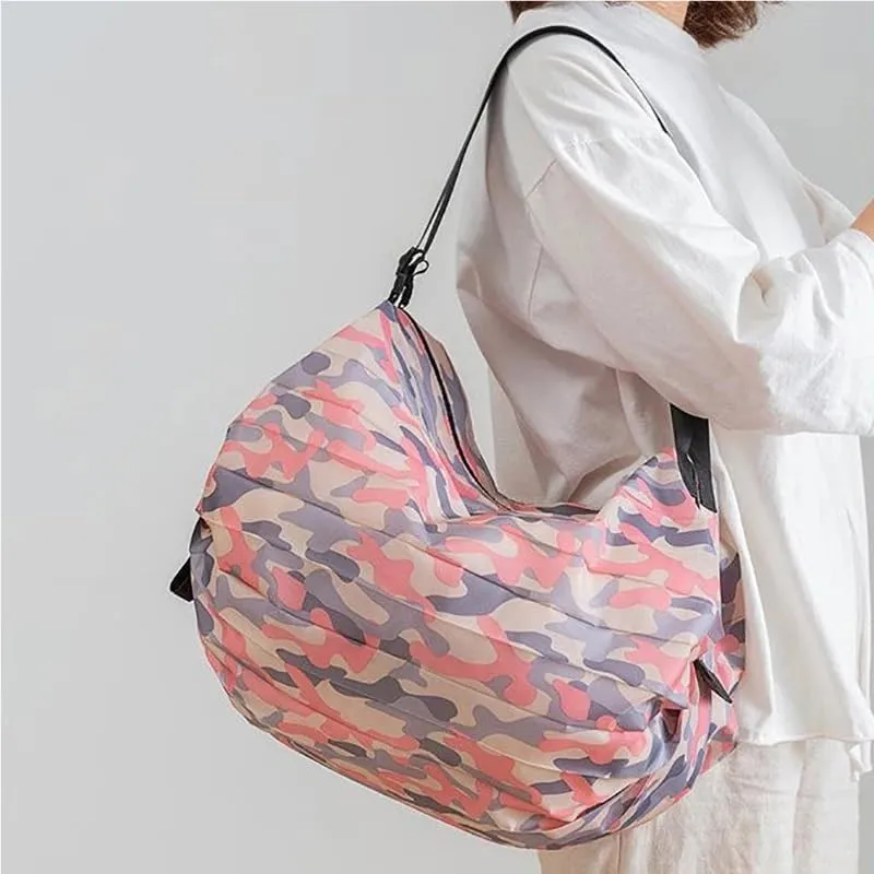 Foldable Storage Bag With Handle Portable Travel Camouflage Handbags Large Capacity Shopping Bag(1)
