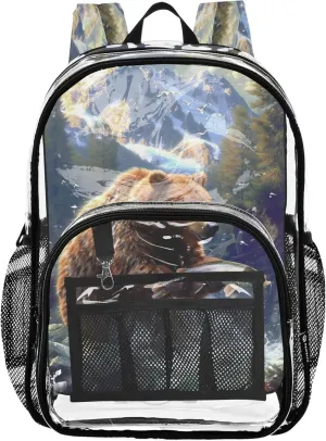 Forest Bear Fish Backpack for School, Large Clear Bag, School Bags for Girls
