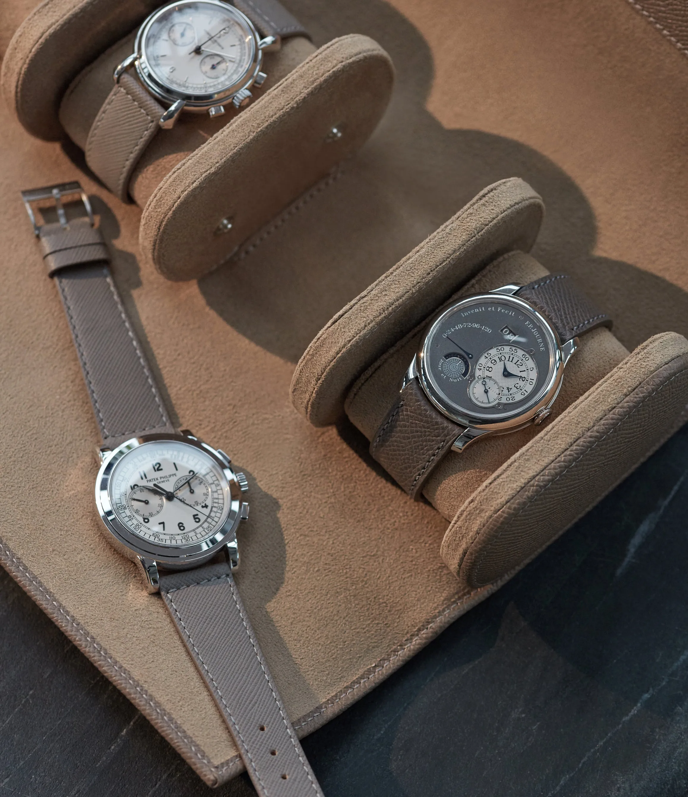 four-watch roll, grained leather