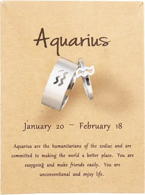 Frodete Couple Zodiac Ring for Him and Her Sets 21 Constellations Adjustable Open Matching Rings for Valentines Day Gifts (Aquarius)