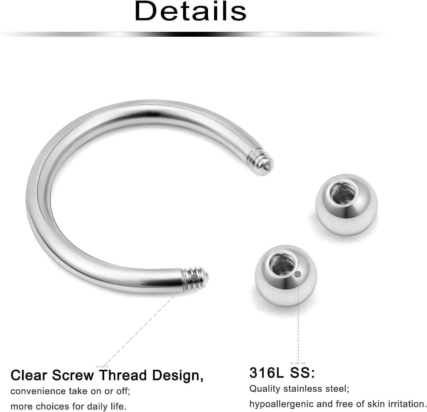 Ftovosyo 18-36PCS 20G Nose Hoop Rings Surgical Steel Septum Ring Tragus Cartilage Helix Hoop Earrings Lip Horseshoe Barbell Piercing Jewelry for Women Men 8mm 10mm 12mm