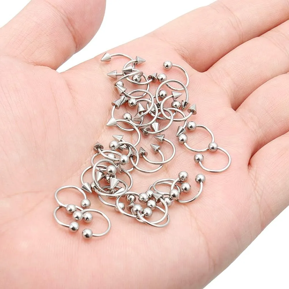 Ftovosyo 18-36PCS 20G Nose Hoop Rings Surgical Steel Septum Ring Tragus Cartilage Helix Hoop Earrings Lip Horseshoe Barbell Piercing Jewelry for Women Men 8mm 10mm 12mm