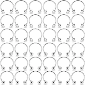 Ftovosyo 18-36PCS 20G Nose Hoop Rings Surgical Steel Septum Ring Tragus Cartilage Helix Hoop Earrings Lip Horseshoe Barbell Piercing Jewelry for Women Men 8mm 10mm 12mm