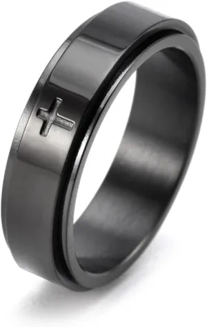 Fuqimanman2020 6mm Stainless Steel Cross Spinner Band Ring Stress Relief Christian Jesus Christ Lord Prayer Rotating Fidget for Men Women Anxiety Religious Engagement Wedding Jewelry