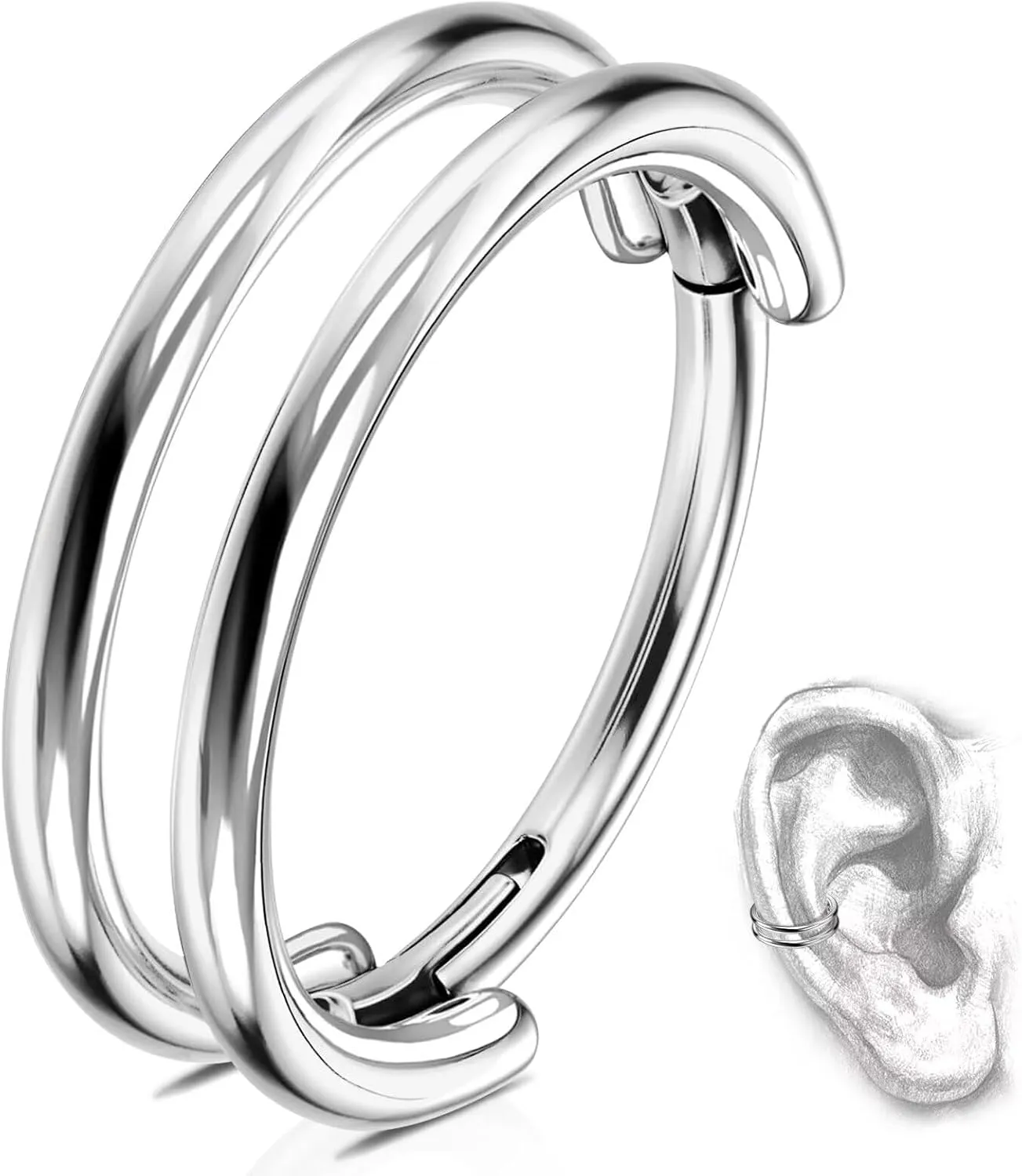 G23 Titanium Conch Piercing Jewelry Hoop: 16G 8mm/10mm/12mm Diamond Cartilage Earring Helix Double Piercing Hoop Septum Rings Hypoallergenic Nose Rings Hinged Segment Clicker Lip Rings Rook Daith Tragus Earrings