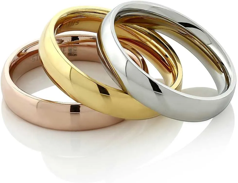 Gem Stone King Stainless Steel Rose Yellow Gold and Silver 3 Tri-Color Stacking Set of 3 Band Ring (Available 5,6,7,8,9,10,11)