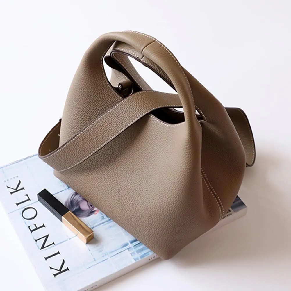 Genuine Leather Bucket Tote Bag Hobo Crossbody Bags for Women Trendy Purses Handbags Shoulder Purse Everyday Purse
