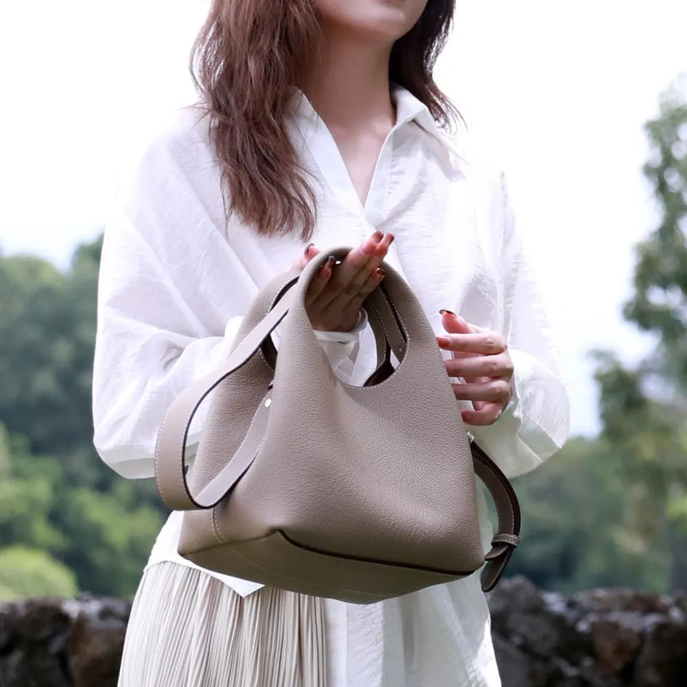 Genuine Leather Bucket Tote Bag Hobo Crossbody Bags for Women Trendy Purses Handbags Shoulder Purse Everyday Purse