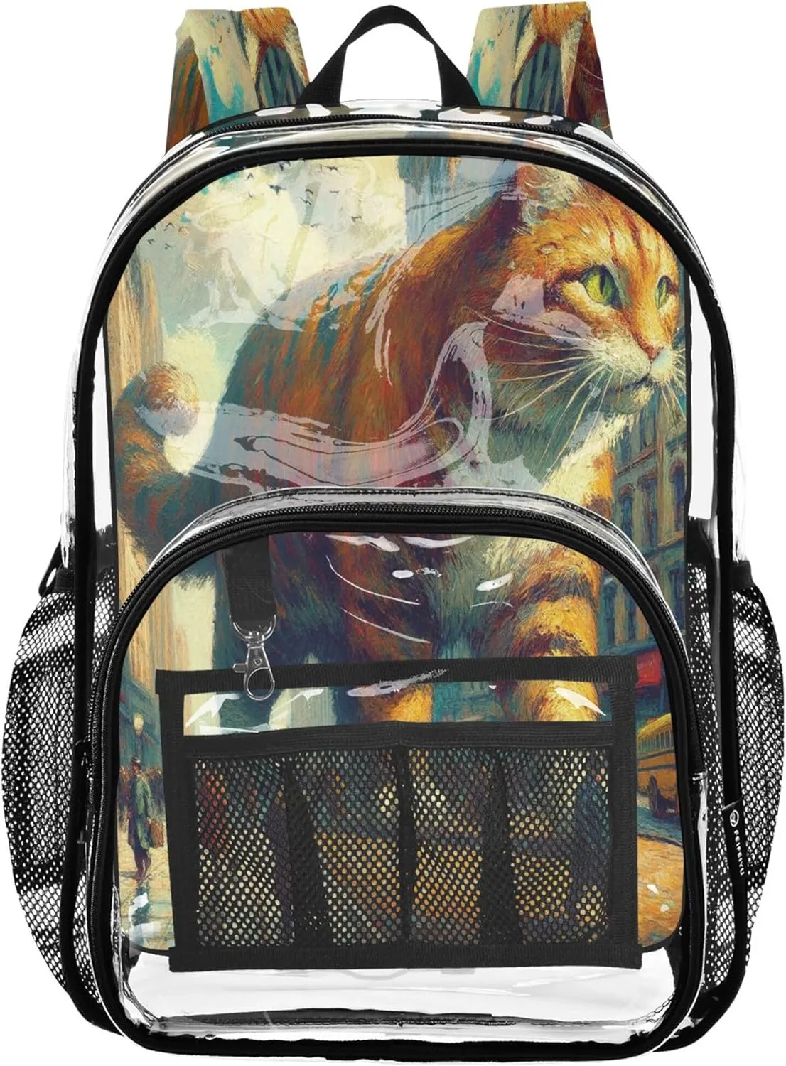 Giant Cat Street Orange School Backpack, Clear Plastic Bags, Clear Backpacks for School, Girl Backpacks