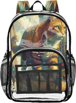 Giant Cat Street Orange School Backpack, Clear Plastic Bags, Clear Backpacks for School, Girl Backpacks