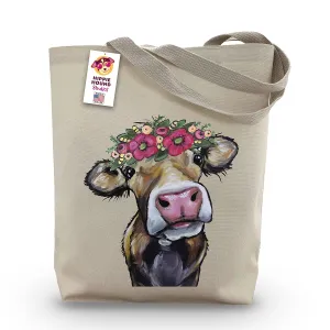 Gifts for Mom - Cow Tote Bag - Cow Lover Gift - Flower Crown Cow Totes -Handmade Totes - Cow Canvas Totes - Cute Cow Reusable Shopping Bag - Shoulder Bag - Grocery Bag - Handbag - Beach Bag