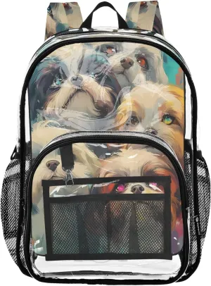 Girls Backpack Kids Boys Colorful Shih Tzu Dogs Abstract Clear Backpack Women Cute Approved Plastic Bag Large