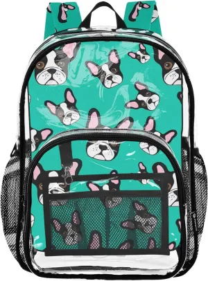 Girls Backpack Kids Boys Cute Cartoon French Bulldog Teal Clear Bag for Women Travel Pvc Transparent Bags School