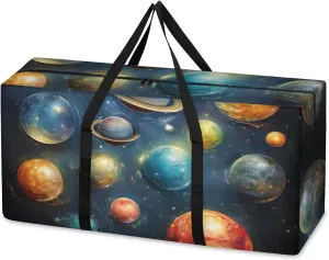 Glitter Galaxy Extra Large Moving Bags Heavy Duty Storage Bags Glowing Galaxy Cloth Wrap Around Handles Double Zipper Reusable Convenient Foldable Storage Tote for Travel Camping Space Save