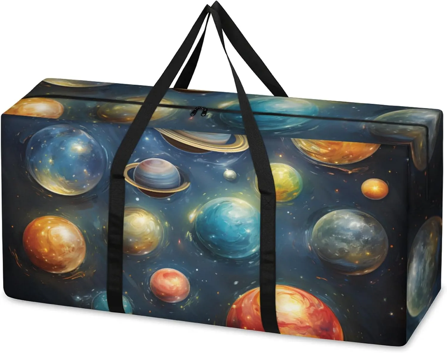 Glitter Galaxy Extra Large Moving Bags Heavy Duty Storage Bags Glowing Galaxy Cloth Wrap Around Handles Double Zipper Reusable Convenient Foldable Storage Tote for Travel Camping Space Save