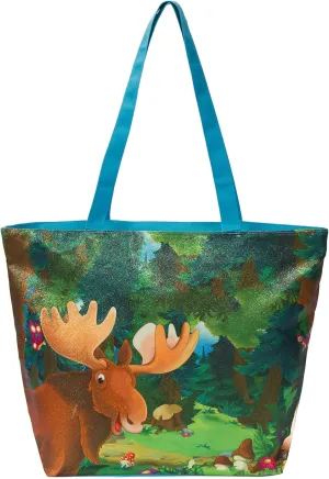 Glitter Tote Bag, Travel Tote Bag, Water Resistant Beach Bag (L17"xH13"xW4", Glitter Moose #1)