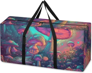 Glowing Mushrooms Extra Large Moving Bags Heavy Duty Storage Bags Dreamy Mushrooms Cloth Wrap Around Handles Double Zipper Reusable Convenient Foldable Storage Tote for Travel Camping Space Save