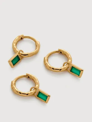 Green onyx baguette mini huggie ear stack