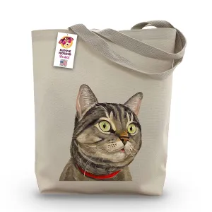 Grey Tabby Cat Tote Bag - Cat Gifts -Cat Tote Bag - Cat Totes - Handmade Totes - Cat Canvas Totes - Reusable Shopping Bag - Mother's Day Cat - Shoulder Bag - Grocery Bag - Handbag - Beach Bag