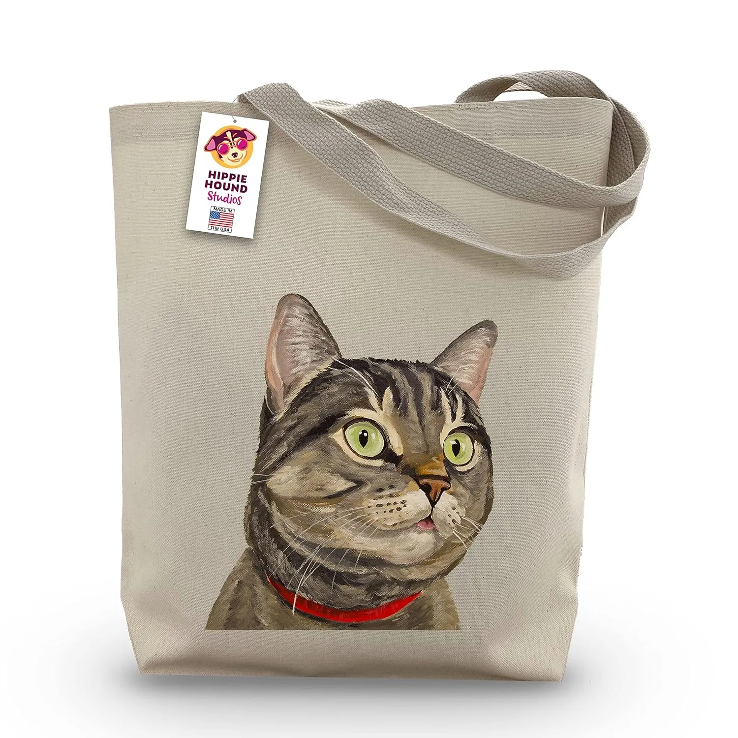 Grey Tabby Cat Tote Bag - Cat Gifts -Cat Tote Bag - Cat Totes - Handmade Totes - Cat Canvas Totes - Reusable Shopping Bag - Mother's Day Cat - Shoulder Bag - Grocery Bag - Handbag - Beach Bag