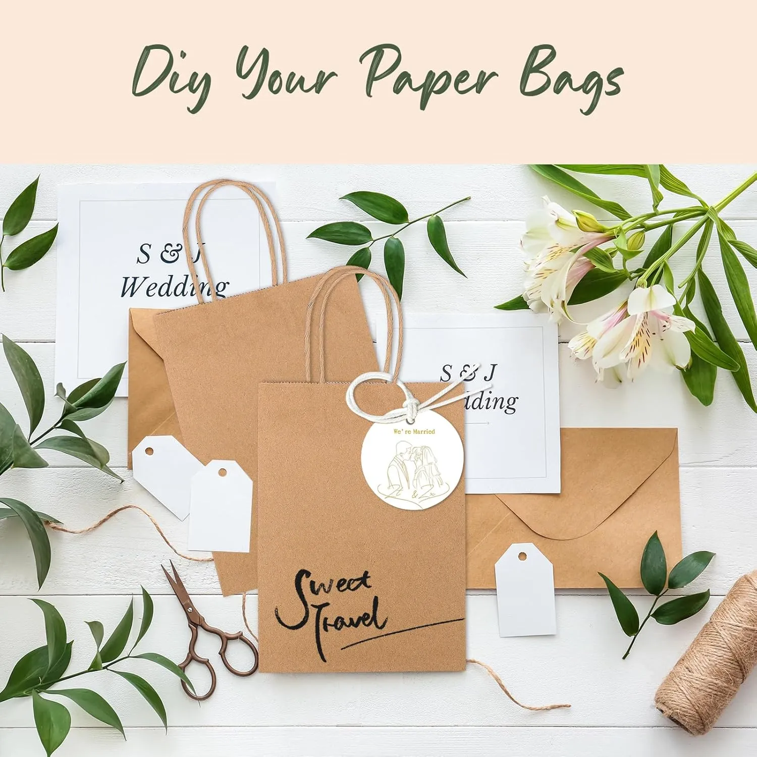 GSSUSA 100 Pack Paper Gift Bags 5.25x3.75x8 Inch Small Brown Paper Bags with Handles Bulk, Brown Kraft Bag for Small Business, Sturdy Grocery Retail Shopping Birthday Party Favor Craft Bag Made in USA