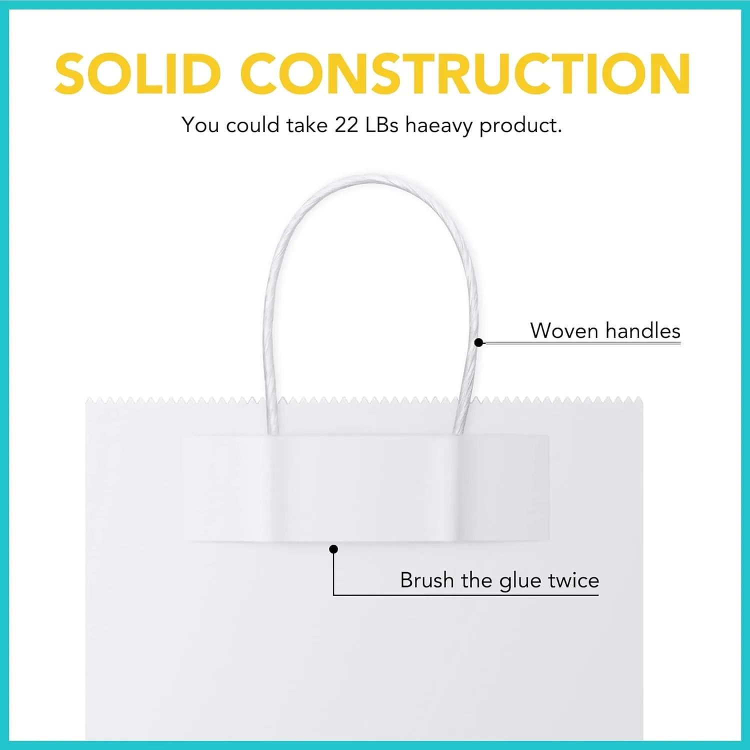 GSSUSA 16x6x12 Inches Large Paper Bags with Handles, 200Pc White Paper Gift Bag, Recyclable Shopping Bags Kraft Paper Bag for Small Business, Party Favor, Craft Bag for Boutique