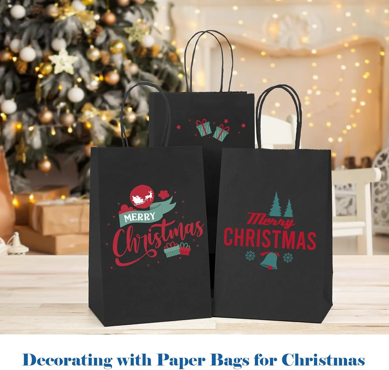 GSSUSA Kraft Paper Gift Bags 5.25x3.75x8'' 20 Pcs, Black Paper Bags with Handles, Bulk Kraft Gift Bag for Shopping, Craft, Grocery, Party, Retail, Lunch, Business, Wedding, Merchandise, Boutique