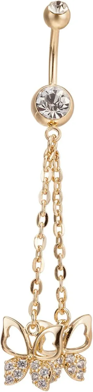 Gualiy Navel Rings Stainless Steel Chain with Butterflies Belly Rings Jewelry