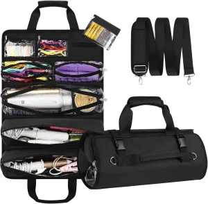 Hair Tools Travel Bag, Roll Up Tool Bag Organizer for Hair Stuff, Hairstylist Traveling Bag with 8 Detachable Zipper Pouch, Professional Cosmetology Bag for Hairdresser Barber, Heat Resistant Lining