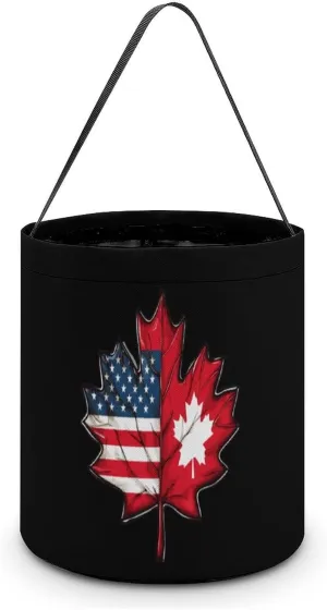 Half Canadian USA Flag Maple Leaf Halloween Candy Bag Candy Tote Bucket Gift Bags Party Supplies for Women Men