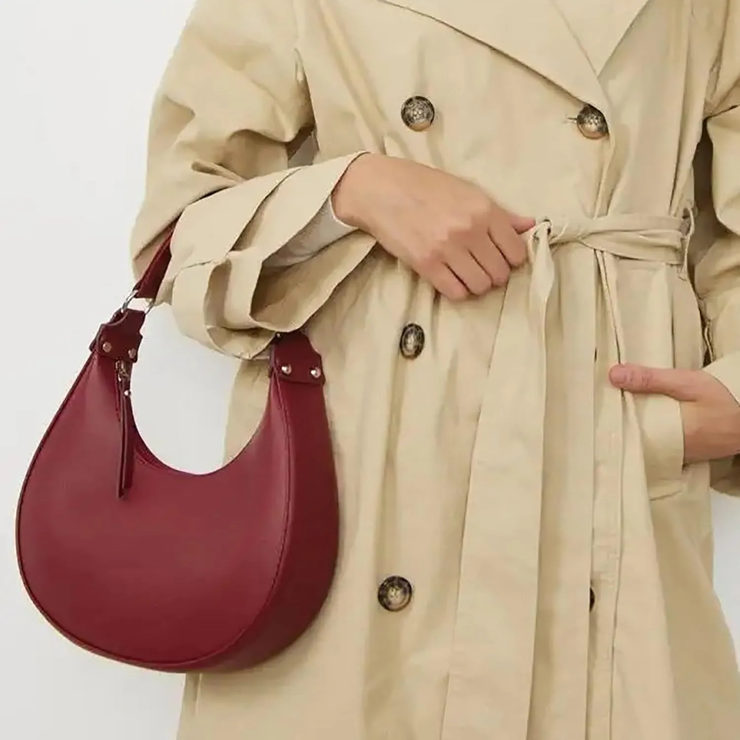 Half Moon Clutch Bag For Women Leather Bag Women's Shoulder Bags Womens Shoulder Bags (Red, One Size)