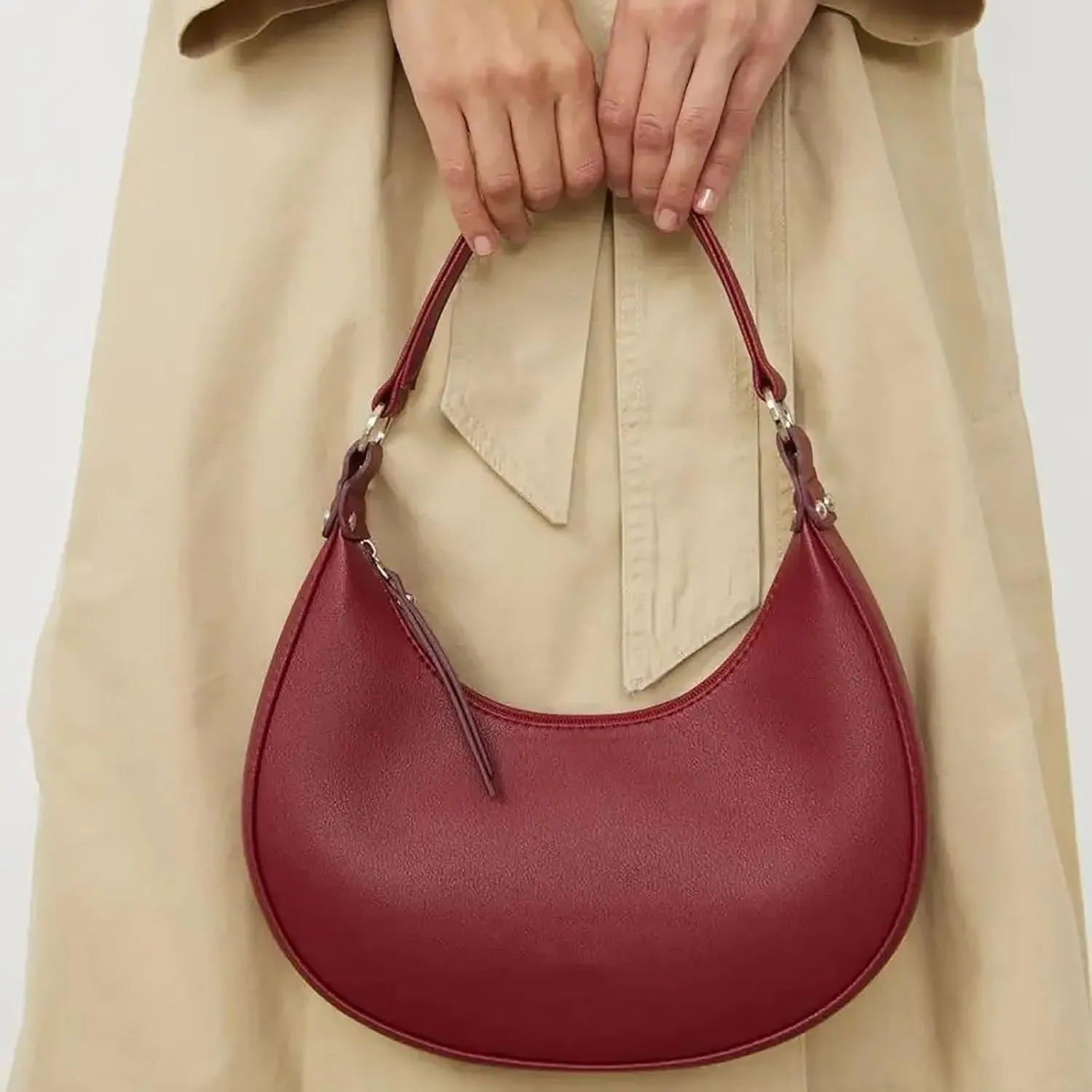 Half Moon Clutch Bag For Women Leather Bag Women's Shoulder Bags Womens Shoulder Bags (Red, One Size)