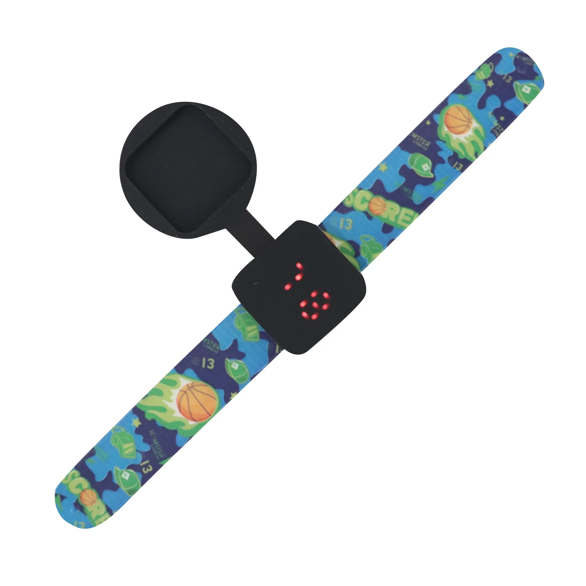 Hamster London Printed Slap Band Flip Wrist Watch Basketball Blue