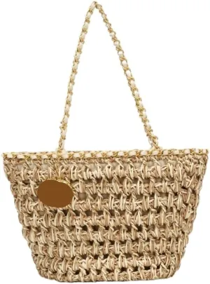Handbag Hand-Woven Handbags, Fragrant Beach Bags, Straw Bags, Fashionable All-Match Women's Bags Straw Bags(Brown)