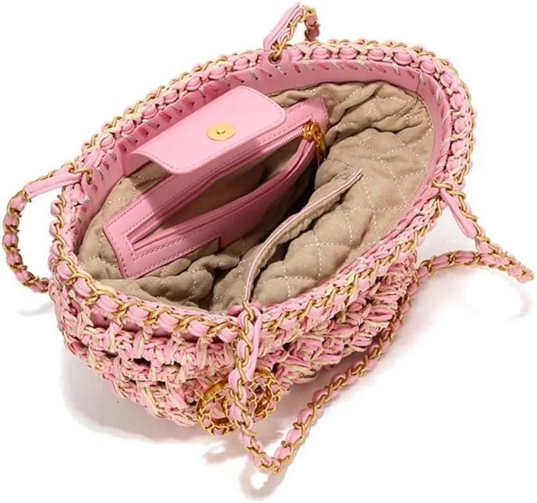 Handbag Hand-Woven Handbags, Fragrant Beach Bags, Straw Bags, Fashionable All-Match Women's Bags Straw Bags(Brown)