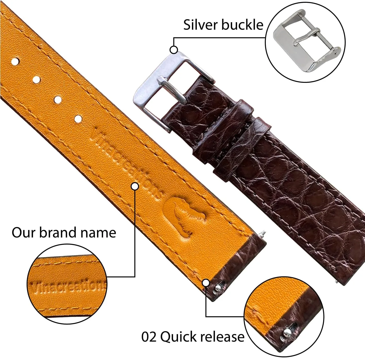 Handmade Slim AIIi-gator Watch Band Men Quick Release Thin Croc Premium Flat Leather Watch Strap Replacement Bespoke 18mm 19mm 20mm 21mm 22mm 24mm