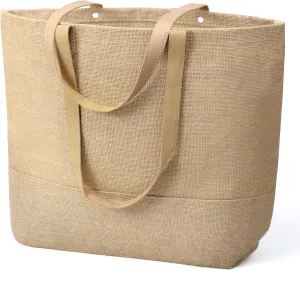 hatisan Large Jute Beach Bag for Women Woven Straw Beach Tote Bag Shoulder Handbags Boho Bag