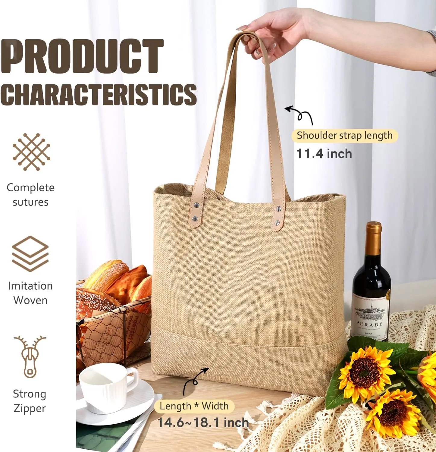 hatisan Large Jute Beach Bag for Women Woven Straw Beach Tote Bag Shoulder Handbags Boho Bag