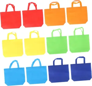 Healifty 12Pcs Non Woven Reusable Tote Bags for Party Favor Bags with Bottom Support for Treats Arts Crafts Grocery Shopping Assorted Colors