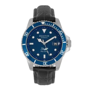 Heritor Automatic Lucius Leather-Band Watch w/Date - Silver/Blue