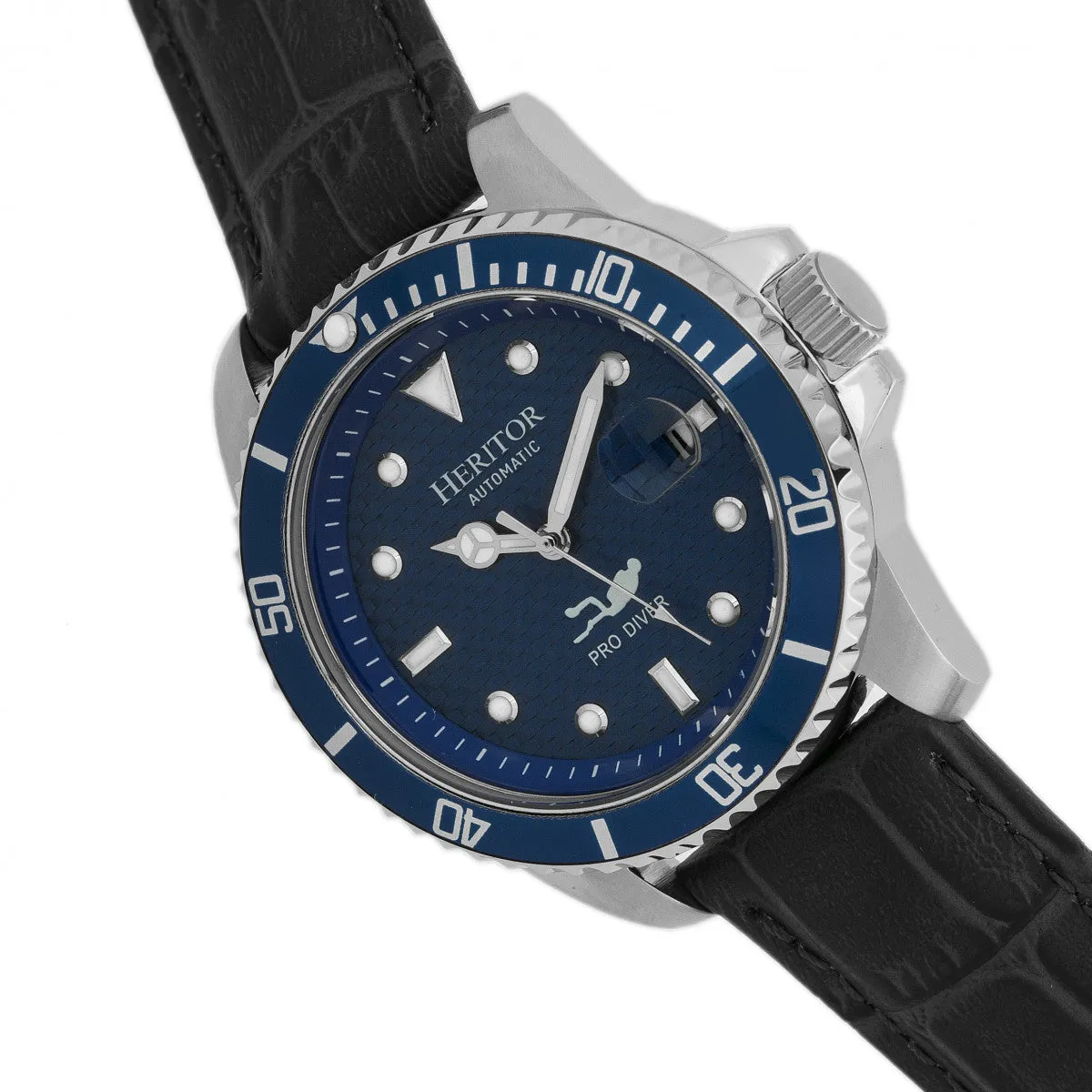 Heritor Automatic Lucius Leather-Band Watch w/Date - Silver/Blue