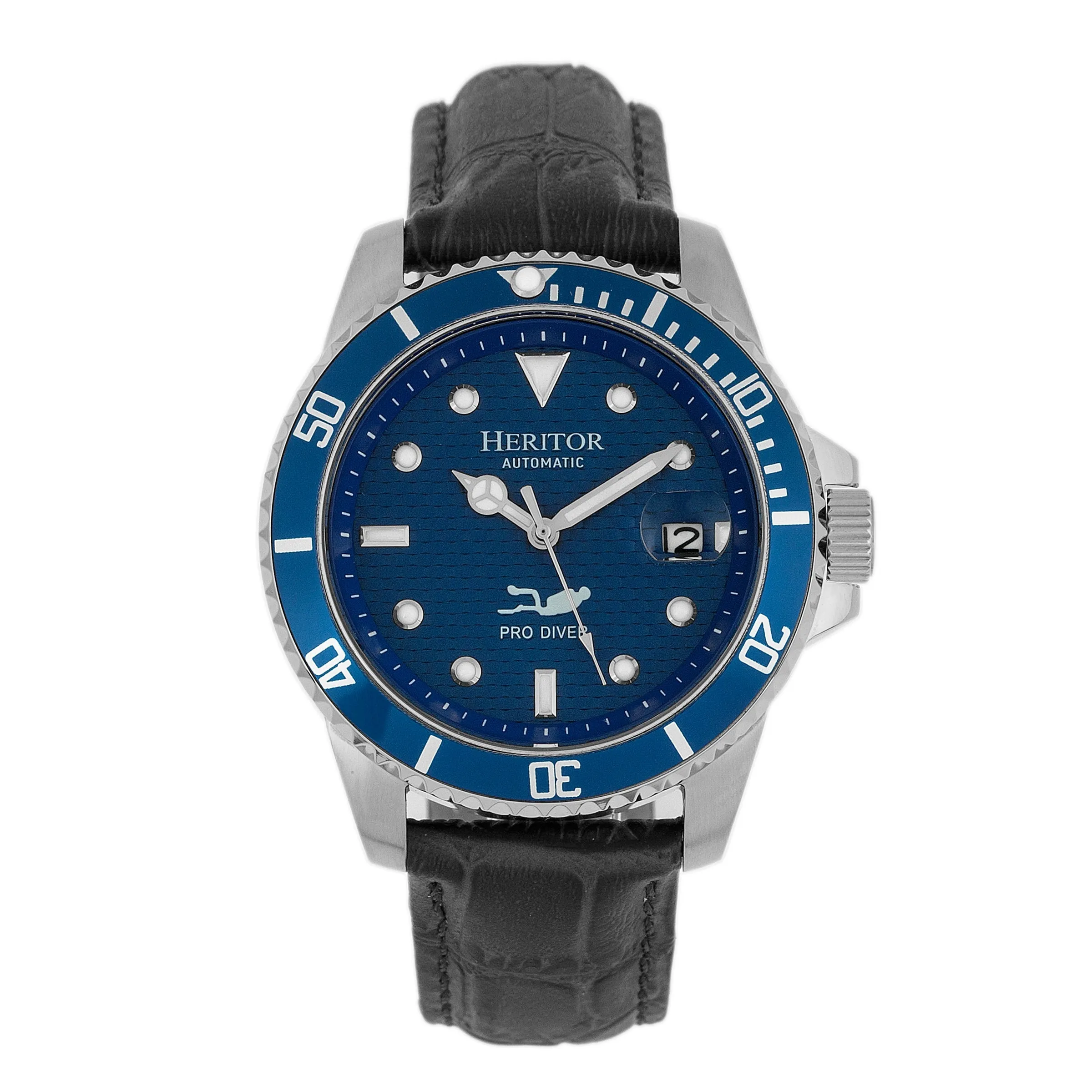 Heritor Automatic Lucius Leather-Band Watch w/Date - Silver/Blue