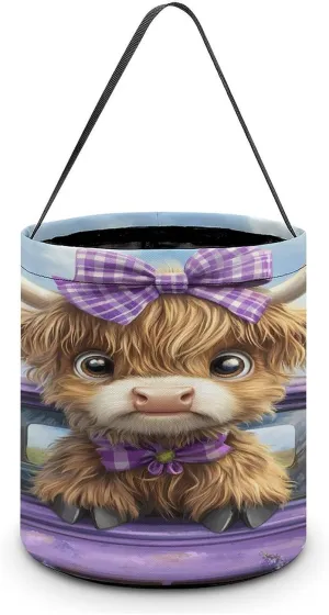 Highland Cow On Car Halloween Candy Bag Candy Tote Bucket Gift Bags Party Supplies for Women Men