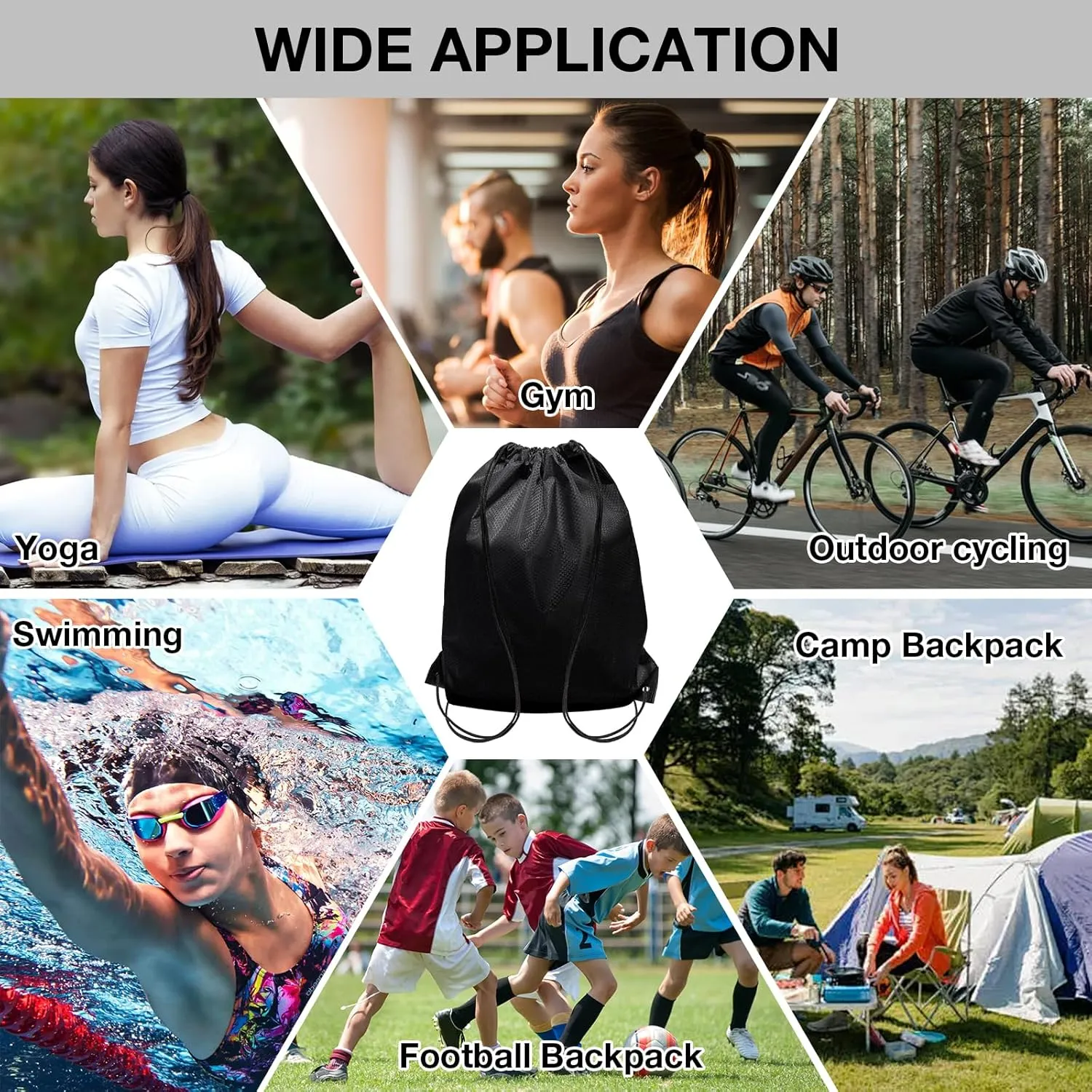 HIIXHC 2-Pack Black Drawstring Backpacks, X-Large 22.4"x17.5", Lightweight & Washable, Perfect for Gym, Sports, Travel - Men & Women (4, Black)