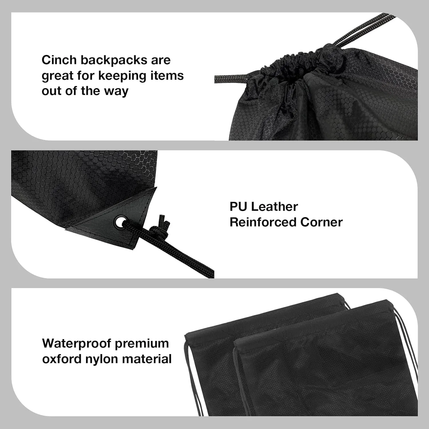 HIIXHC 2-Pack Black Drawstring Backpacks, X-Large 22.4"x17.5", Lightweight & Washable, Perfect for Gym, Sports, Travel - Men & Women (4, Black)