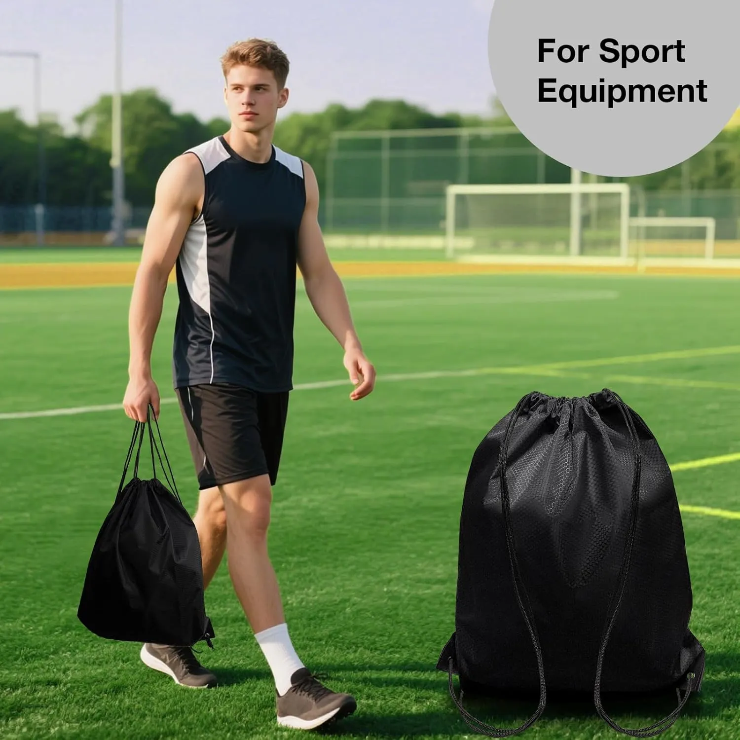 HIIXHC 2-Pack Black Drawstring Backpacks, X-Large 22.4"x17.5", Lightweight & Washable, Perfect for Gym, Sports, Travel - Men & Women (4, Black)