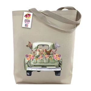 Hippie Hound Studios Pig Tote Bag - Pig Gifts for Pig Lovers - Pig In Farm Truck Totes for Women - Handmade Totes - Pig Canvas Totes - Pig Reusable Shopping Bag - Pig Christmas Gifts - Shoulder Bag - Grocery Bag