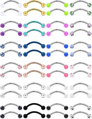 Hoeudjo 48PCS 16G Surgical Steel Snake Eyes Tongue Ring Curved Barbell Nipplerings Nipple Rings Eyebrow Rings Rook Piercing Jewelry Daith Earrings for Women Men