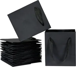 HUAPRINT Black Gift Bags, 12 Pack Small Paper With Handles - 4x2.75x4.5 Inch Mini Party Favors for Presents, Birthday, Weddings, Baby Showers